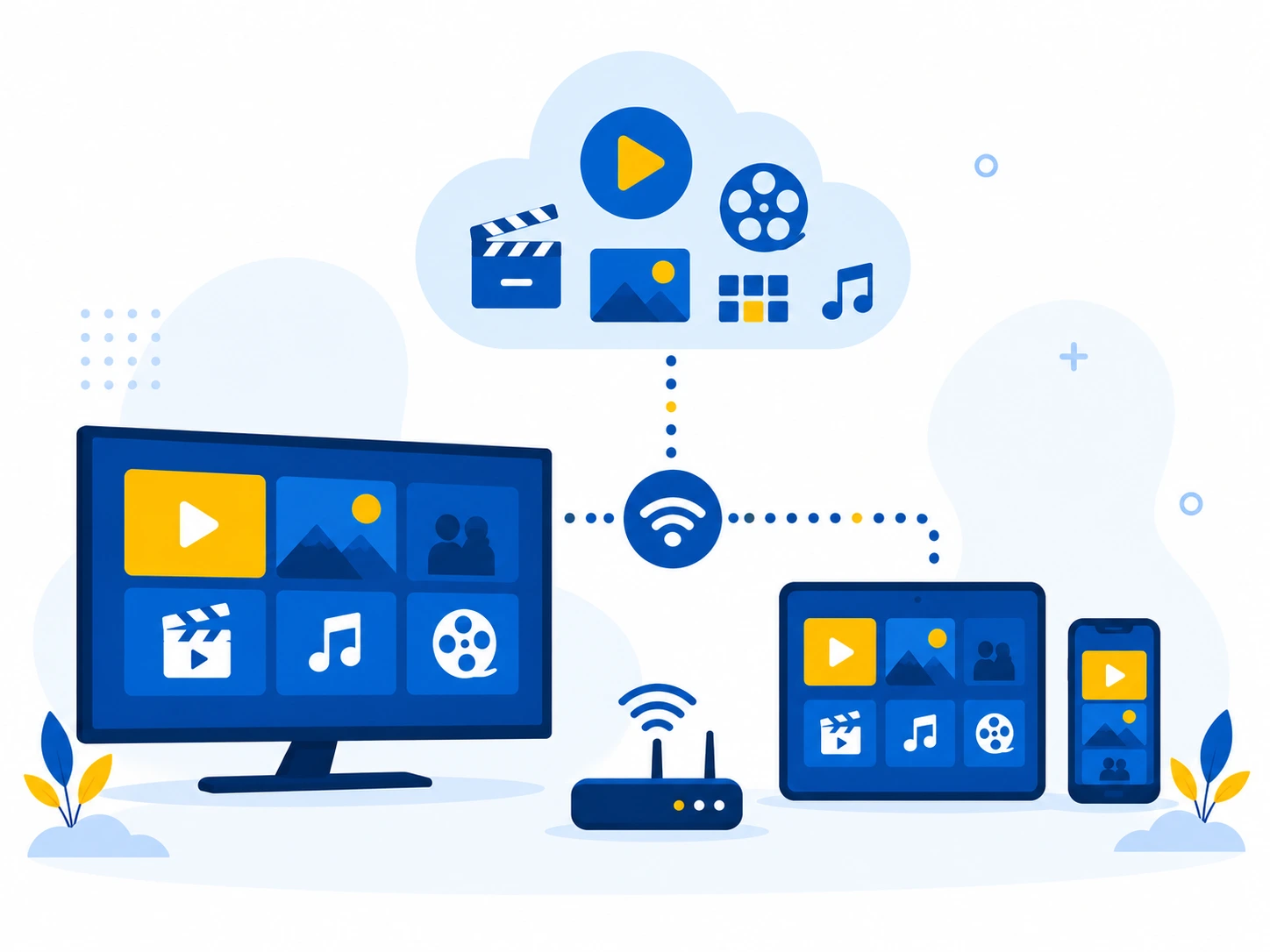 Illustration som förklarar vad Viking IPTV är och hur TV levereras via internet