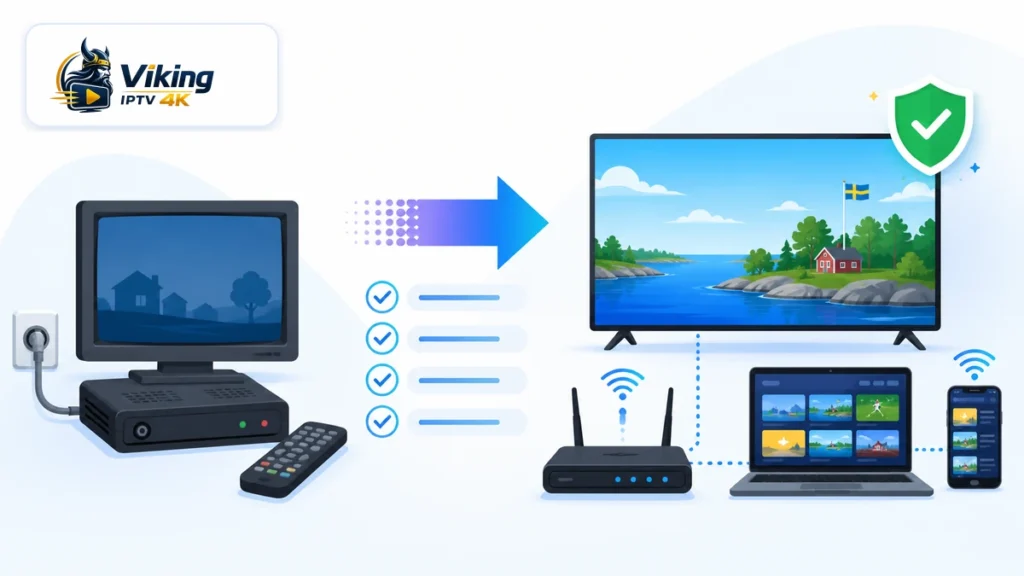 Byta från kabel-TV till IPTV med gammal tv-box, smart-tv, router, dator och mobil