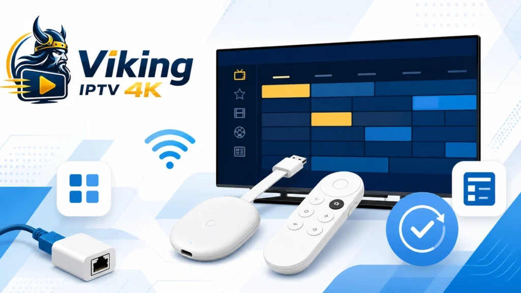 IPTV Chromecast med Google TV, tv-guide, fjärrkontroll, wifi, Ethernet-adapter och säker uppdatering
