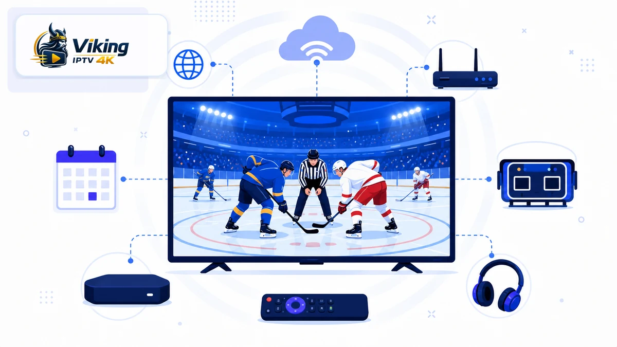 SHL stream IPTV med hockeymatch, TV, router och fjärrkontroll